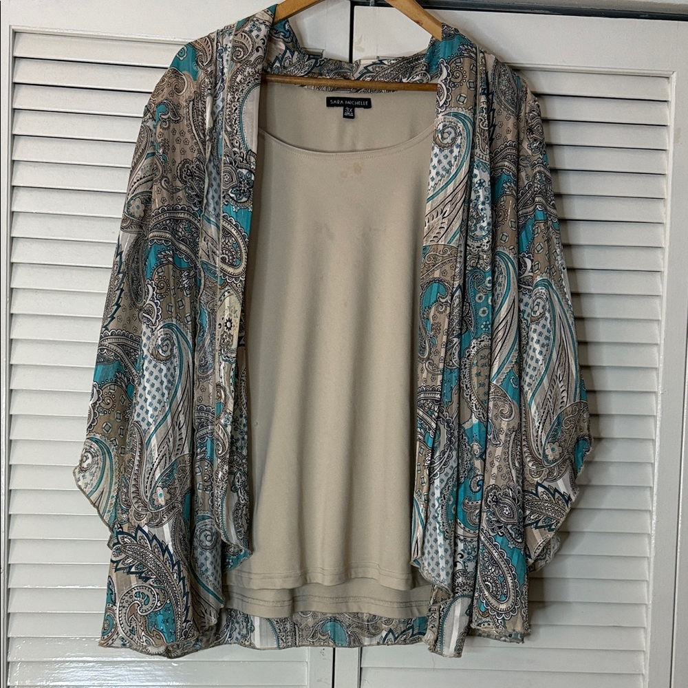 Chico's Teal and Beige Paisley Cardigan